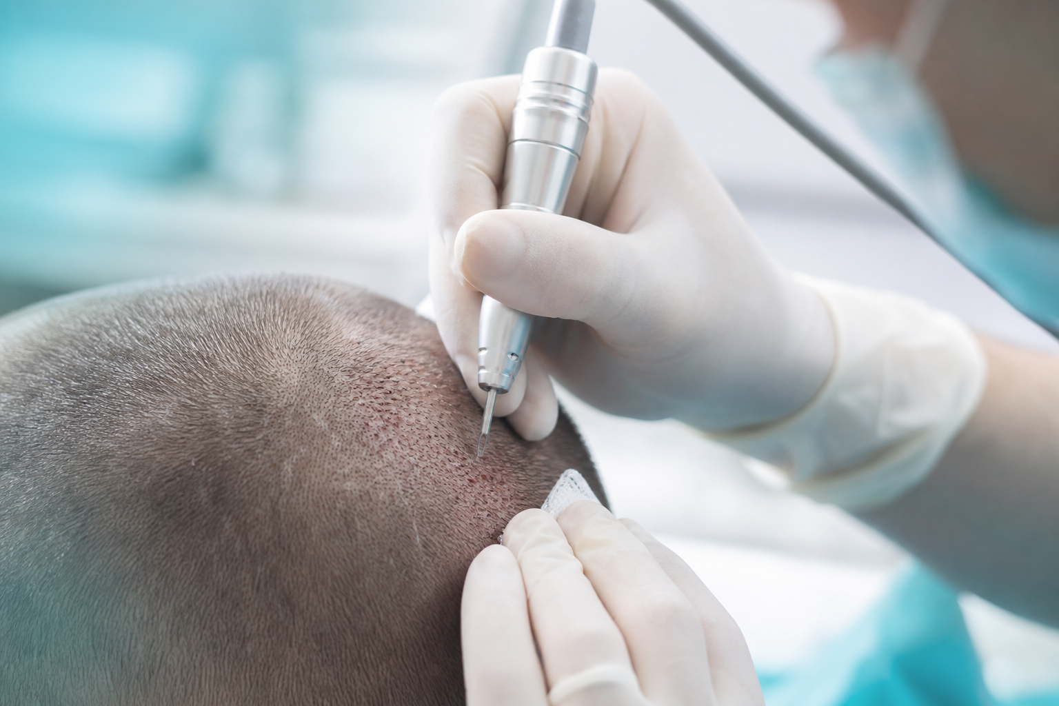 Extraction de follicules lors d'une greffe de cheveux FUE chez EsteCenter Istanbul